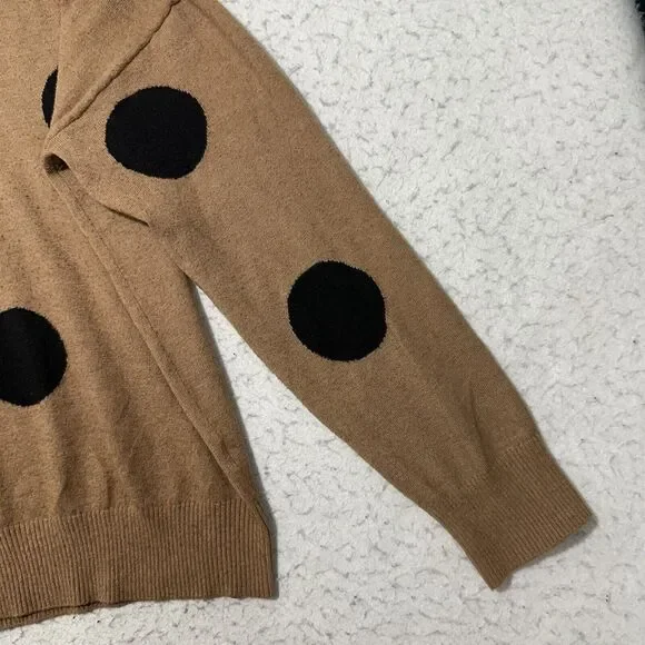 T Tahari Women's Large Long Sleeve Pullover Sweater Brown Black Polka Dot - Picture 6 of 12